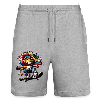 Freche Skater-Giraffe mit Skateboard - Stanley/Stella Unisex Bio Joggingshorts Trainer  - Grau meliert - Vorne - Nik (191cm) & Marisol (170cm)