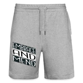 healing power emotional well-being statement - Stanley/Stella Trainer Unisex Organic Jogging Shorts - heather grey - Front - Nik (191cm) & Marisol (170cm)