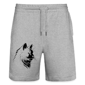 cat, cat motif, cute, gift, gift ideas - Stanley/Stella Trainer Unisex Organic Jogging Shorts - heather grey - Front - Nik (191cm) & Marisol (170cm)