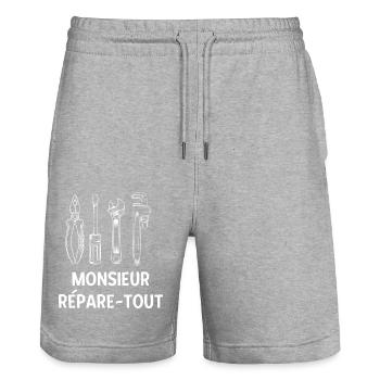 Monsieur répare tout bricoleur bricolage - Short de jogging bio TRAINER Stanley/Stella unisexe - gris chiné - Devant - Nik (191cm) & Marisol (170cm)