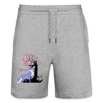 Fuchs Fantasy Waldtier Märchenfigur Kind - Stanley/Stella Unisex Bio Joggingshorts Trainer  - Grau meliert - Vorne - Nik (191cm) & Marisol (170cm)