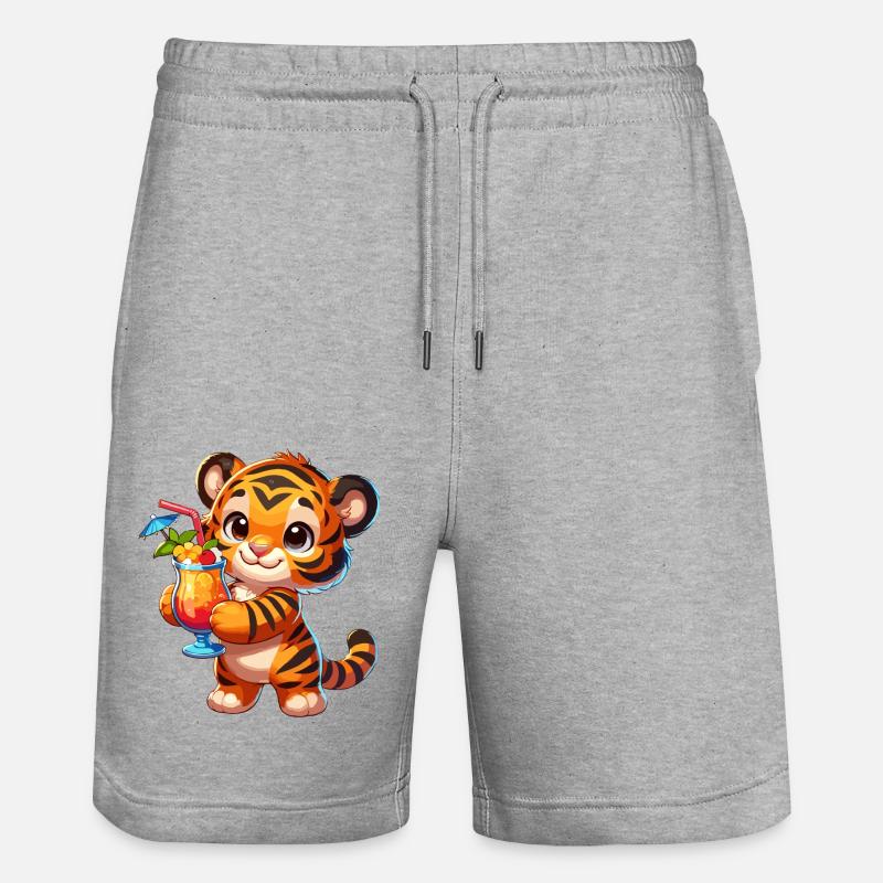 Tigre mignon avec boisson - Short de jogging bio TRAINER Stanley/Stella unisexe - gris chiné