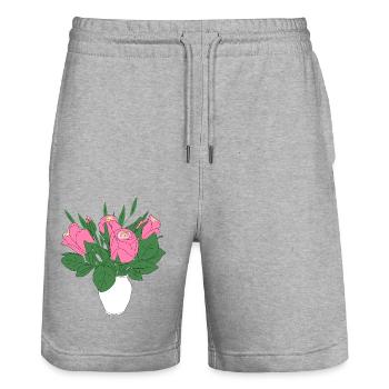 roses floral pattern blossom floral rose flower - Stanley/Stella Trainer Unisex Organic Jogging Shorts - heather grey - Front - Nik (191cm) & Marisol (170cm)