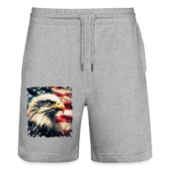 Alles Gute zum 4. Juli Patriot Geschenk USA Amerikanische Flagge - Stanley/Stella Unisex Bio Joggingshorts Trainer  - Grau meliert - Vorne - Nik (191cm) & Marisol (170cm)