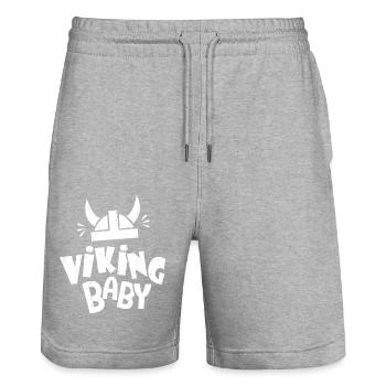 vikinger baby bébé danemark suéde norvége finlande - Short de jogging bio TRAINER Stanley/Stella unisexe - gris chiné - Devant - Nik (191cm) & Marisol (170cm)