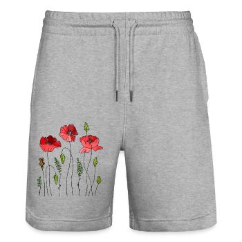 Blumen - Stanley/Stella Unisex Bio Joggingshorts Trainer  - Grau meliert - Vorne - Nik (191cm) & Marisol (170cm)