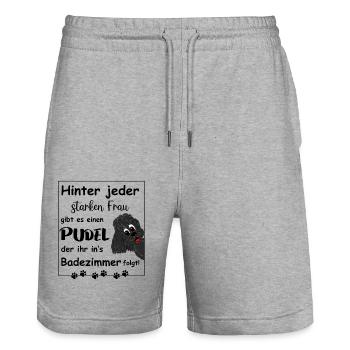 Hinter jedem starken Frauchen steht ein Pudel - Stanley/Stella Unisex Bio Joggingshorts Trainer  - Grau meliert - Vorne - Nik (191cm) & Marisol (170cm)
