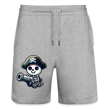 Piratenschädel - Skelett Schatz - Stanley/Stella Unisex Bio Joggingshorts Trainer  - Grau meliert - Vorne - Nik (191cm) & Marisol (170cm)