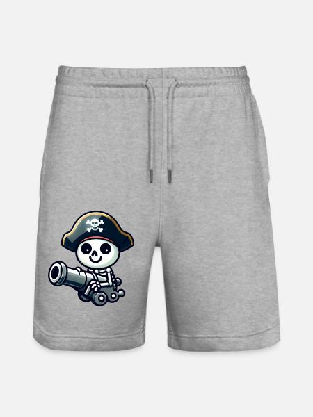 Pirate Skull - Skeleton Treasure - Stanley/Stella Trainer Unisex Organic Jogging Shorts - heather grey