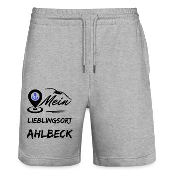 Ahlbeck my favorite place-Baltic Sea resort Ahlbeck-Möwe - Stanley/Stella Trainer Unisex Organic Jogging Shorts - heather grey - Front - Nik (191cm) & Marisol (170cm)