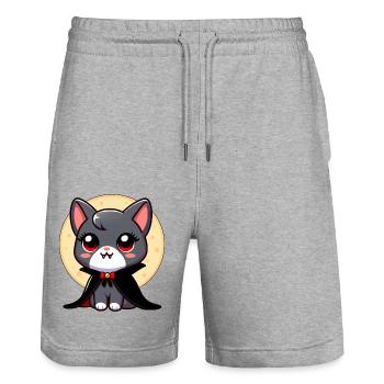 Halloween Cat Vampire Bat Cute - Stanley/Stella Trainer Unisex Organic Jogging Shorts - heather grey - Front - Nik (191cm) & Marisol (170cm)