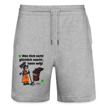 Was Dich nicht glücklich macht, kann weg - Stanley/Stella Unisex Bio Joggingshorts Trainer  - Grau meliert - Vorne - Nik (191cm) & Marisol (170cm)