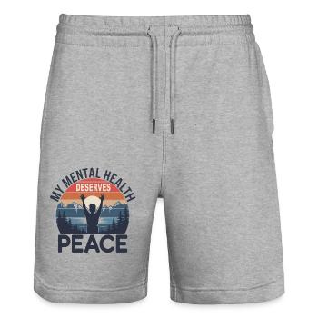 My Mental Health Deserves Peace - Stanley/Stella Trainer Unisex Organic Jogging Shorts - heather grey - Front - Nik (191cm) & Marisol (170cm)