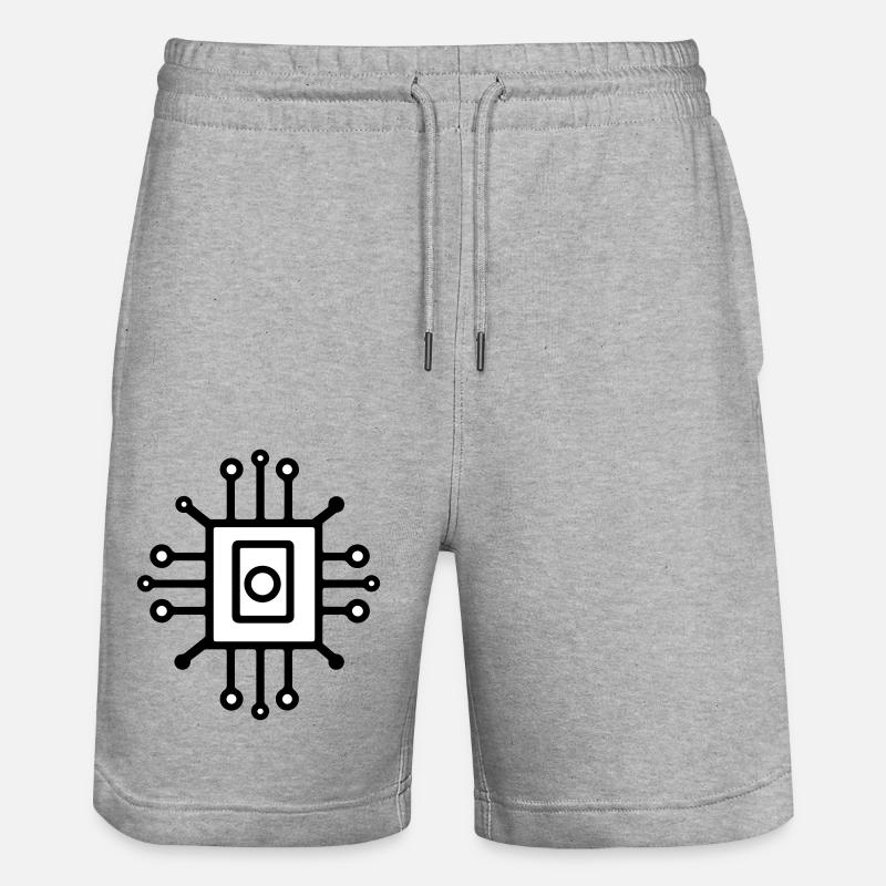Digital Computer Chip Icon - Stanley/Stella Trainer Unisex Organic Jogging Shorts - heather grey