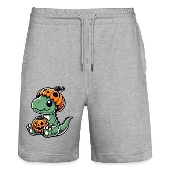 Mignon Halloween Dino T-Rex Dessin animé Citrouille - Short de jogging bio TRAINER Stanley/Stella unisexe - gris chiné - Devant - Nik (191cm) & Marisol (170cm)