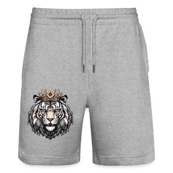 Tiger Crown Animal - Stanley/Stella Trainer Unisex Organic Jogging Shorts - heather grey - Front - Nik (191cm) & Marisol (170cm)