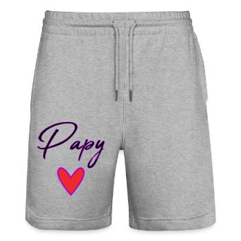 PAPY. PAPA. FÊTE DES PÈRES. BONNE FÊTE PAPA - Short de jogging bio TRAINER Stanley/Stella unisexe - gris chiné - Devant - Nik (191cm) & Marisol (170cm)