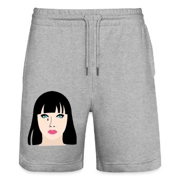 Woman with lipstick and tears - Stanley/Stella Trainer Unisex Organic Jogging Shorts - heather grey - Front - Nik (191cm) & Marisol (170cm)