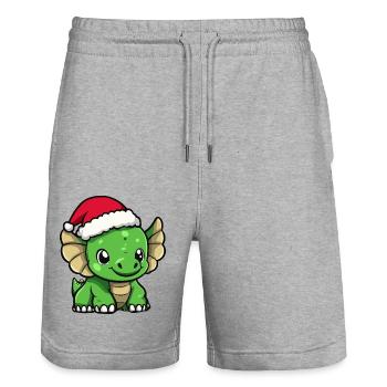 Dinosaure tricératops Noël - Short de jogging bio TRAINER Stanley/Stella unisexe - gris chiné - Devant - Nik (191cm) & Marisol (170cm)