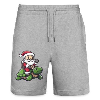 Turtle Santa Claus Cartoon - Stanley/Stella Trainer Unisex Organic Jogging Shorts - heather grey - Front - Nik (191cm) & Marisol (170cm)