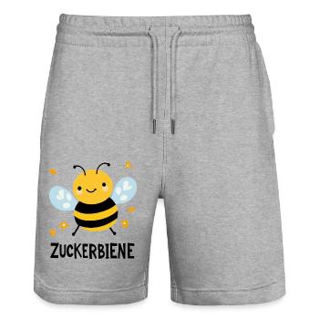 Abeille sucrière - Short de jogging bio TRAINER Stanley/Stella unisexe - gris chiné - Devant - Nik (191cm) & Marisol (170cm)
