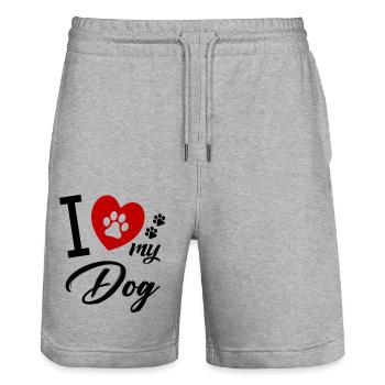 J’adore mon chien chien - Short de jogging bio TRAINER Stanley/Stella unisexe - gris chiné - Devant - Nik (191cm) & Marisol (170cm)