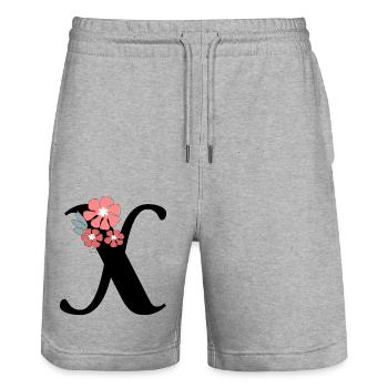 Lettre x fleurs minimalistes - Short de jogging bio TRAINER Stanley/Stella unisexe - gris chiné - Devant - Nik (191cm) & Marisol (170cm)