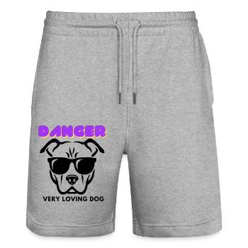 Danger Very Loving Dog, cooler Hund mit dunkler Brille - Stanley/Stella Unisex Bio Joggingshorts Trainer  - Grau meliert - Vorne - Nik (191cm) & Marisol (170cm)