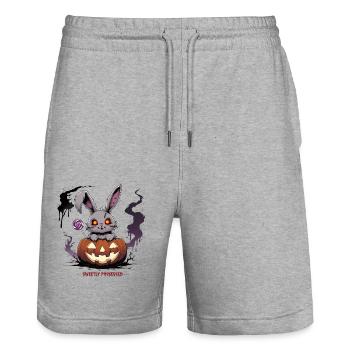 Obsessively sweet – creepy bunny in the pumpkin - Stanley/Stella Trainer Unisex Organic Jogging Shorts - heather grey - Front - Nik (191cm) & Marisol (170cm)