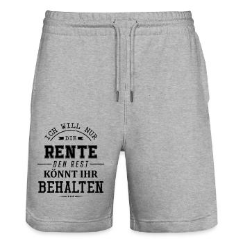 rente spruch - Stanley/Stella Unisex Bio Joggingshorts Trainer  - Grau meliert - Vorne - Nik (191cm) & Marisol (170cm)