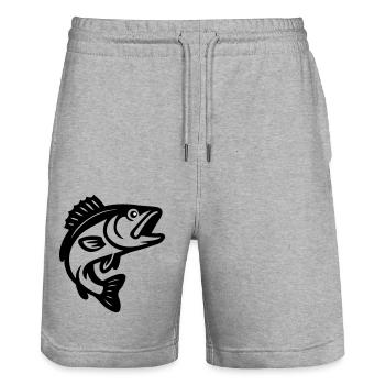 Fish Silhouette - Stanley/Stella Trainer Unisex Organic Jogging Shorts - heather grey - Front - Nik (191cm) & Marisol (170cm)