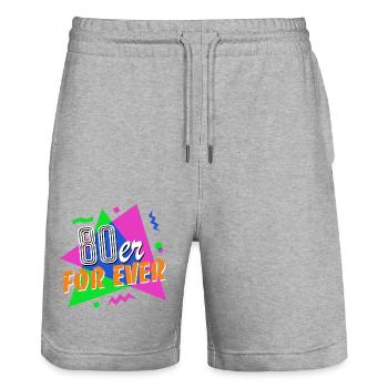 Années 80 pour toujours - années 80 - coloré + fou - Short de jogging bio TRAINER Stanley/Stella unisexe - gris chiné - Devant - Nik (191cm) & Marisol (170cm)