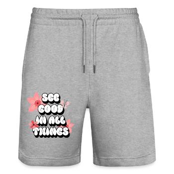 See Good In All Things | Positive affirmations - Stanley/Stella Trainer Unisex Organic Jogging Shorts - heather grey - Front - Nik (191cm) & Marisol (170cm)