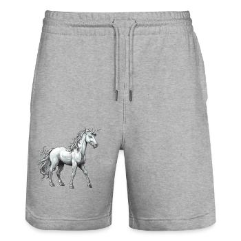 Licorne animale - Short de jogging bio TRAINER Stanley/Stella unisexe - gris chiné - Devant - Nik (191cm) & Marisol (170cm)