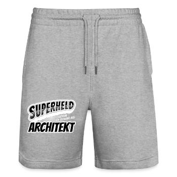 Superheld, clever getarnt als Architekt - Stanley/Stella Unisex Bio Joggingshorts Trainer  - Grau meliert - Vorne - Nik (191cm) & Marisol (170cm)