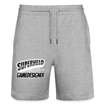 Superheld, clever getarnt als Gamedsigner - Stanley/Stella Unisex Bio Joggingshorts Trainer  - Grau meliert - Vorne - Nik (191cm) & Marisol (170cm)