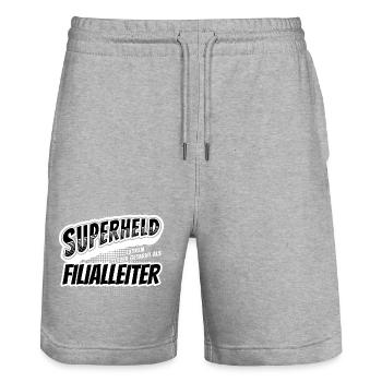 Superheld, clever getarnt als Filialleiter - Stanley/Stella Unisex Bio Joggingshorts Trainer  - Grau meliert - Vorne - Nik (191cm) & Marisol (170cm)