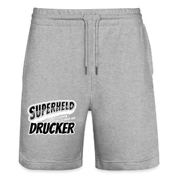 Superheld, clever getarnt als Drucker - Stanley/Stella Unisex Bio Joggingshorts Trainer  - Grau meliert - Vorne - Nik (191cm) & Marisol (170cm)