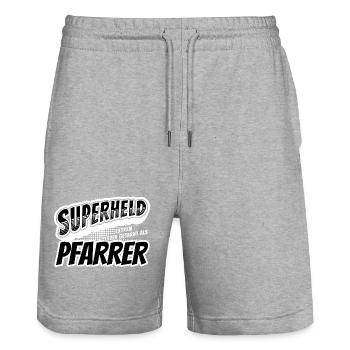 Superheld, clever getarnt als Pfarrer - Stanley/Stella Unisex Bio Joggingshorts Trainer  - Grau meliert - Vorne - Nik (191cm) & Marisol (170cm)
