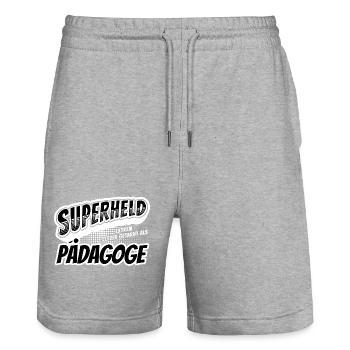 Superheld, clever getarnt als Pädagoge - Stanley/Stella Unisex Bio Joggingshorts Trainer  - Grau meliert - Vorne - Nik (191cm) & Marisol (170cm)