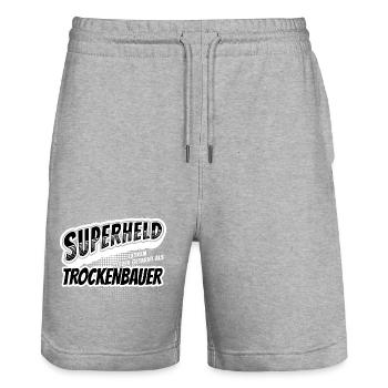 Superheld, clever getarnt als Trockenbauer - Stanley/Stella Unisex Bio Joggingshorts Trainer  - Grau meliert - Vorne - Nik (191cm) & Marisol (170cm)