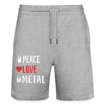 Peace Love Metal - Heart - Stanley/Stella Trainer Unisex Organic Jogging Shorts - heather grey - Front - Nik (191cm) & Marisol (170cm)