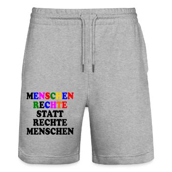 menschenrechte statt rechte menschen - Stanley/Stella Unisex Bio Joggingshorts Trainer  - Grau meliert - Vorne - Nik (191cm) & Marisol (170cm)