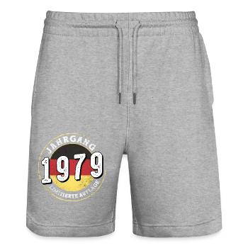 Limitierte Auflage Jahrgangs 1979 45 Jahre alt - Stanley/Stella Unisex Bio Joggingshorts Trainer  - Grau meliert - Vorne - Nik (191cm) & Marisol (170cm)
