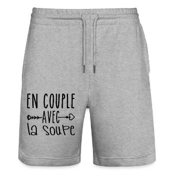 Paare mit Suppe, Suppe Fans Geschenk - Stanley/Stella Unisex Bio Joggingshorts Trainer  - Grau meliert - Vorne - Nik (191cm) & Marisol (170cm)