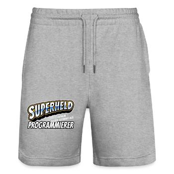 Superheld, clever getarnt als Programmierer - Stanley/Stella Unisex Bio Joggingshorts Trainer  - Grau meliert - Vorne - Nik (191cm) & Marisol (170cm)