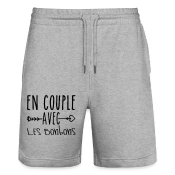 Couples with Candy, Gift Candy Fans - Stanley/Stella Trainer Unisex Organic Jogging Shorts - heather grey - Front - Nik (191cm) & Marisol (170cm)