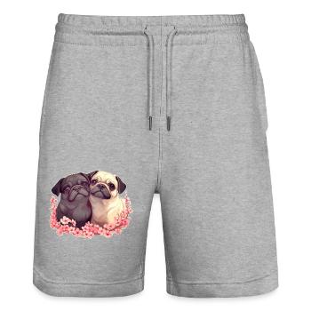 Süßes Mopspaar - Stanley/Stella Unisex Bio Joggingshorts Trainer  - Grau meliert - Vorne - Nik (191cm) & Marisol (170cm)