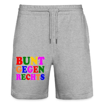 Coloré contre la droite - Short de jogging bio TRAINER Stanley/Stella unisexe - gris chiné - Devant - Nik (191cm) & Marisol (170cm)