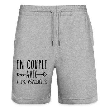 En Couple avec Biscuits, cadeau Fans de Biscuits - Short de jogging bio TRAINER Stanley/Stella unisexe - gris chiné - Devant - Nik (191cm) & Marisol (170cm)